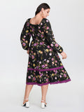 Floral Shirred Stretchy Waist Midi Dress