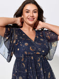 Sheer Star Moon Print Swim Dress