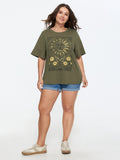Cotton Sunkissed Floral Print Flared Sleeve T-Shirt