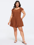 Stretchy Pleated Ruffle Hem Pocket Romper