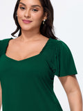 Shirred Ruffled Sleeve Cut-Out Knit Top