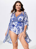 Kimono Two-Piece Tropical Print One-Piece Swim