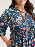 Floral Print Stretchy-Waist Pockets Midi Dress