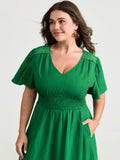 Lace Cut-Out Shirred Solid Maxi Dress