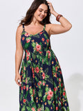 Vibrant Floral Print High Low Hem Midi Dress