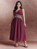 Floral Embroidered V-Neck Sleeveless Maxi Dress