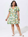Supersoft Lemon Print Shirred Waist Mini Dress