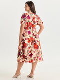 Floral Print Shirred Waist Midi Dress