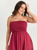 Classic Plain Shirred Bodice Tiered Maxi Dress