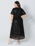 Shimmery Sequin V-Neck Midi Dress
