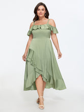 Satin Off-Shoulder Wrap Hem Maxi Dress