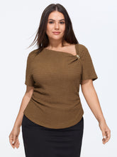 Textured Asymmetrical Neck Metallic Buckle Top