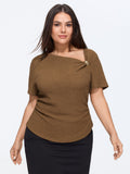 Textured Asymmetrical Neck Metallic Buckle Top