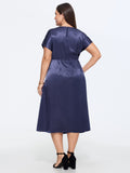 Sleek Satin Draped Waist Midi Dress
