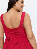 Bowknot Shirred Waist-Defining Plain Mini Dress