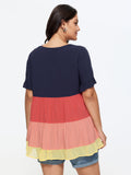 Colorblock Tiered Round Neck Top