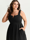 Supersoft Stretchy Wide-Straps Plain Midi Dress