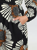 Large Floral Print Notched Collar Midi Dress