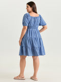 Striped Print Neck-Tie Tiered Mini Dress