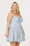 Larissa Blue Floral Spaghetti Strap Bubble Hem Mini Dress