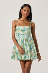 Bubble Floral Mini Dress - Green Multi Floral