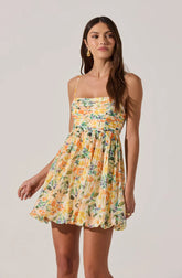 Bubble Floral Mini Dress - Orange Multi Floral