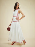 Lightweight Cotton Contrast Trim Dress with Back Tie