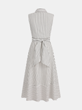 Striped Collared Sleeveless Tie Waist Midi Dress