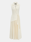 Sleeveless Belted Pleated Blazer Dress
