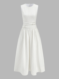 Cotton Blend Striped Ruched Sleeveless Maxi Dress