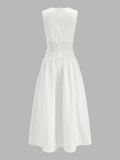Cotton Blend Striped Ruched Sleeveless Maxi Dress