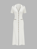 Contrast Trim Button Front Knit Maxi Dress
