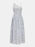 Asymmetric Striped Floral Embroidery Maxi Dress