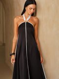 Satin Contrast Trim Halter Midi Dress