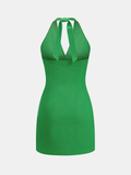 Twisted Halter Cotton Linen Mini Dress