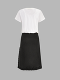Short Sleeve Lace Trim Midi Dress