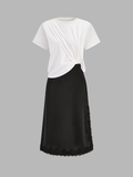Short Sleeve Lace Trim Midi Dress