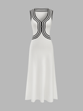 Striped Sleeveless V Neck Knit Maxi Dress