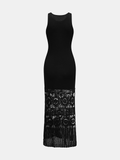 Side Slit Crochet Hem Sleeveless Knit Maxi Dress