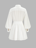Cotton Tie-Waist Long Sleeve Shirt Dress