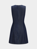 Scallop Button Front Sleeveless Denim Mini Dress