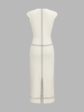 Fitted Sleeveless Contrast Stitch Knit Midi Dress