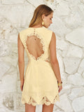 Backless Lace Cotton Linen Mini Dress