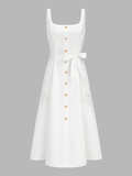 Eyelet Embroidery Belted Square Neck Maxi Dress