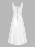 Eyelet Embroidery Belted Square Neck Maxi Dress