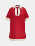 Tencel Linen Blend Contrast Trim Shift Dress