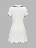 Polo Collar Contrast Trim Ribbed Knit Mini Dress