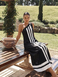 One Shoulder Striped Maxi Dress