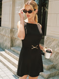 Sleeveless Chain Strap Belted Mini Dress