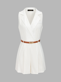 Casual Sleeveless Lapel Belted Romper